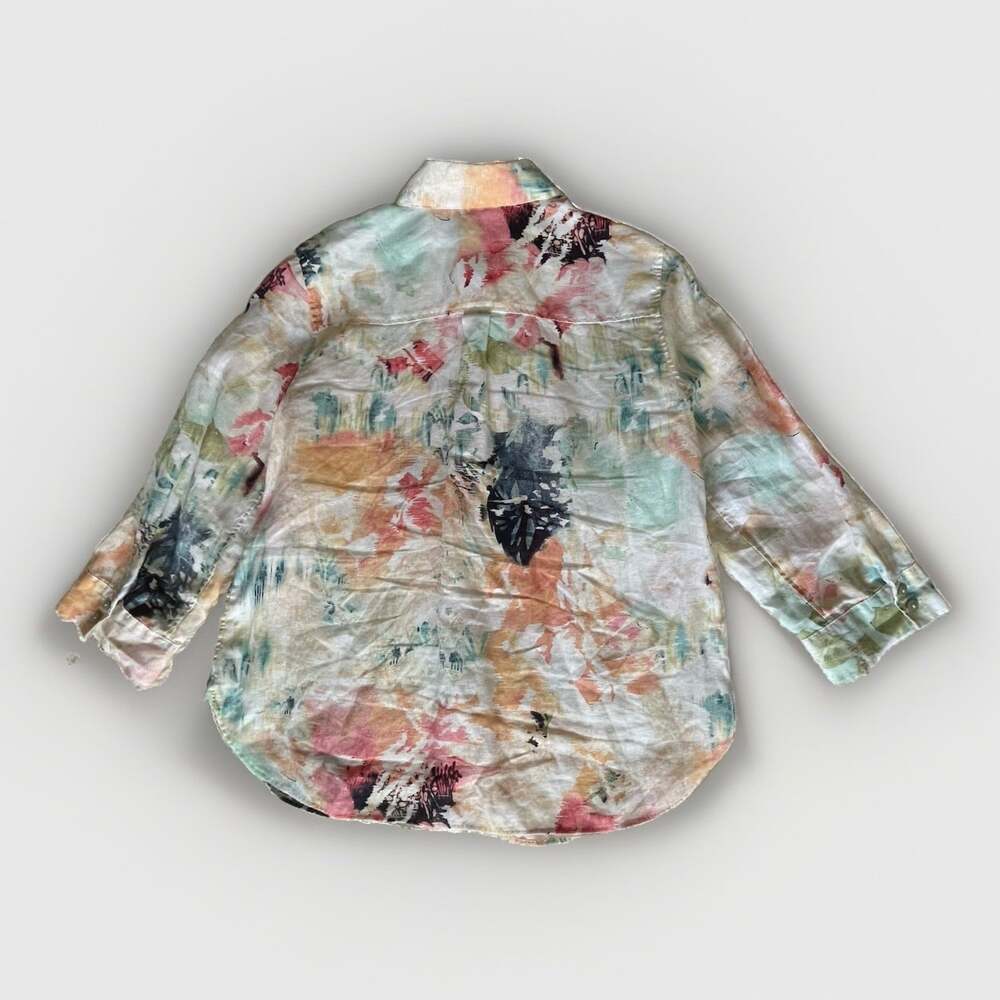 Chicos 1 Womens 8/M Linen Watercolor Art Button Shirt 3/4 Sleeve Resort Coastal - Picture 3 of 16